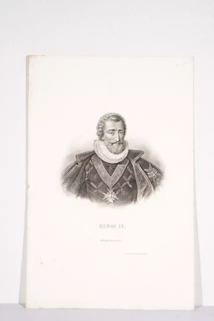 Gravure XIX° Portrait Henri IV Roi de France Croix de l’Ordre du Saint-Esprit