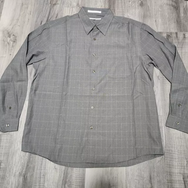 Perry Ellis Mens XL Shirt Button Up Long Sleeve Gray Plaid Vintage NOS