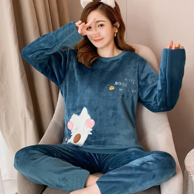 WOMEN WARM FLANNEL Pajamas Set Cute Soft Autumn Winter Sleep Cloth