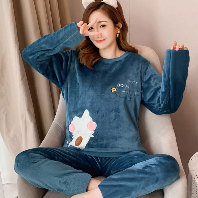 ENSEMBLE PYJAMA EN flanelle chaude pour femmes mignon tissu de sommeil doux  automne hiver automne cadeau d'automne neuf EUR 17,33 - PicClick FR