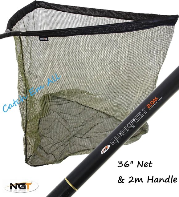 36" Inch Carp Fishing Landing Net with Metal Spreader Block & 2m Tele Handle NGT