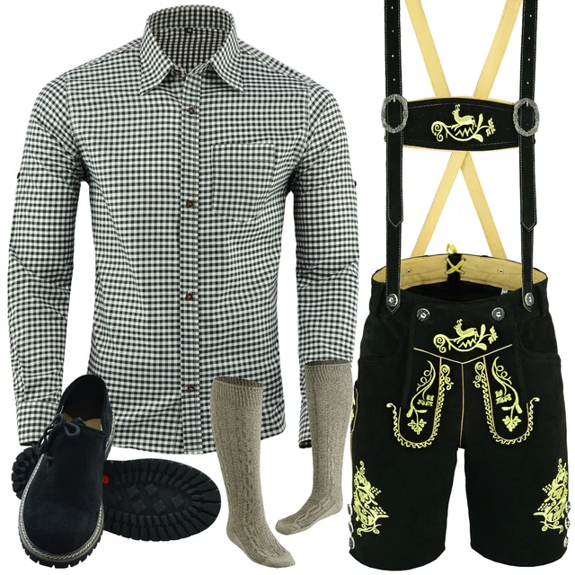 Trachtenlederhose Herren Kurz Hemd Schuhe Socken Trachten Set 46 bis 60 LE25BS