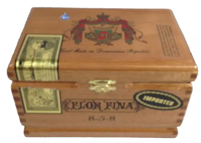 Wooden Cigar Box Flor Fina 8-5-8 6-3/4”x4-3/8”x4-3/8” EMPTY