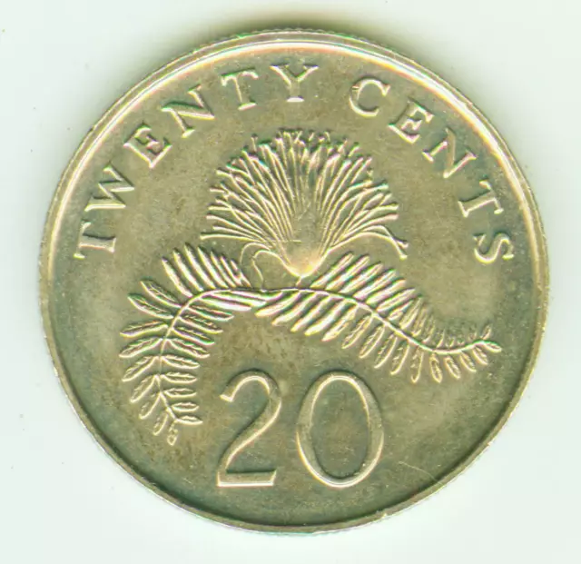 Singapur - Singapura - Singapore 20 Cent 2007, Pflanzenmotiv Blüte, Farn