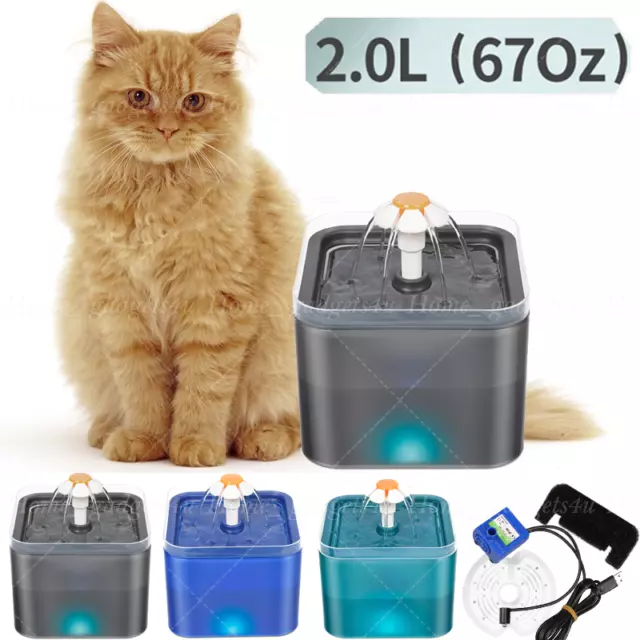 2L LED Electric Cat Dog Automatic Water Fountain Dispenser Pet Drinking Bowl UK