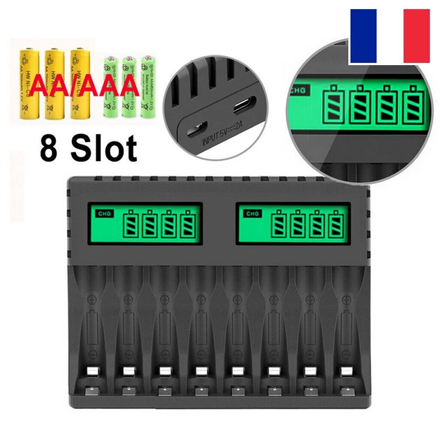 Chargeur Rapide AA 8 Emplacements Huachuang – Type C – Pour Piles Ni-MH, Ni-CD Et Lithium 1,5V – Affichage LED – Sac Magnétique