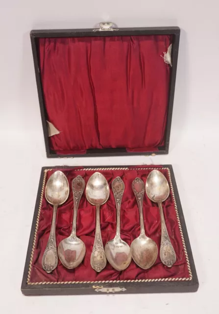 6er Set Antique Original Carl Weishaupt Art Nouveau Coffee Teaspoon 800 Silver