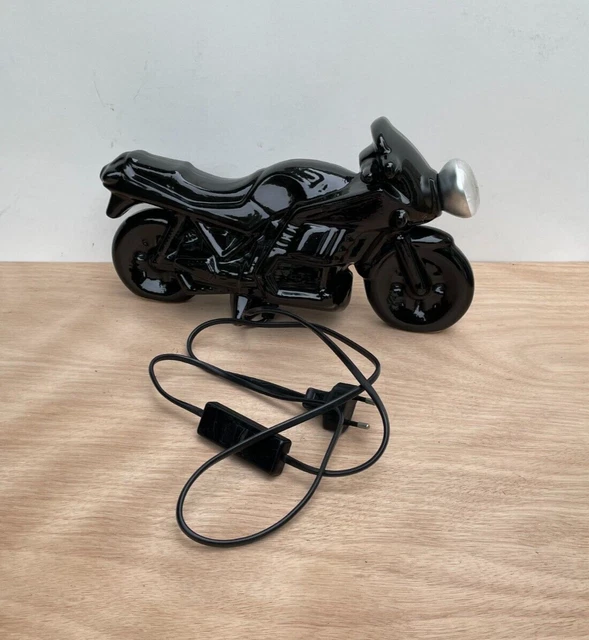 Lampe vintage moto en céramique noire-  années 80 - lampe bureau - déco- Noël