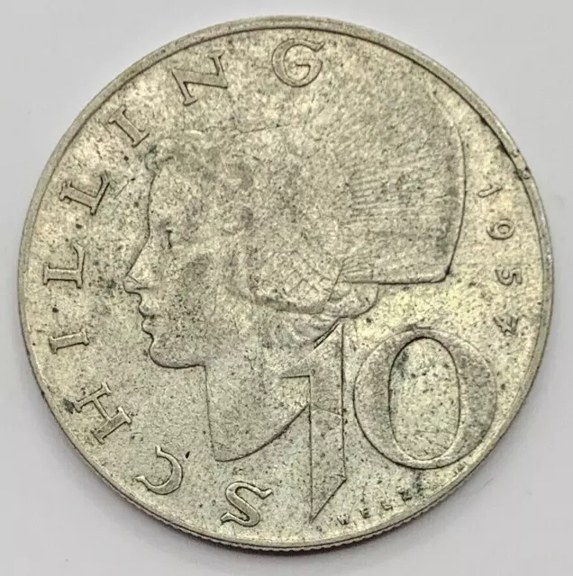 1957 Austria Silver (.640) 10 Schilling Coin- Free Shipping