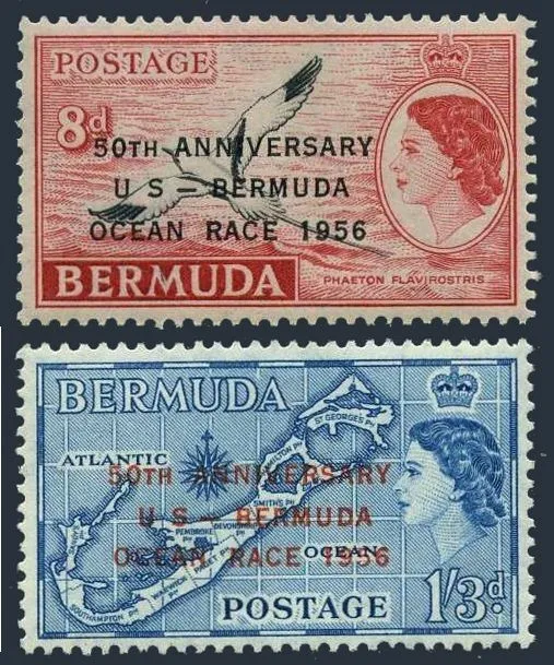 Bermuda 166-167, hinged. Mi 151-252. US - BERMUDA OCEAN RACE 1956. Bird Phaeton