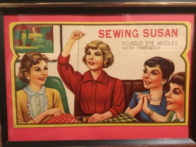 Sewing Susan ~ 1950’s Gold Eye Needles w/threader, Original Package