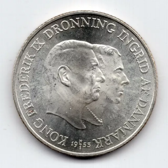 1953 Denmark Greenland 2 Kroner Silver Coin