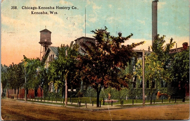 Chicago Kenosha Hosiery Co Wisconsin Street View Fall Autumn Cancel Postcard