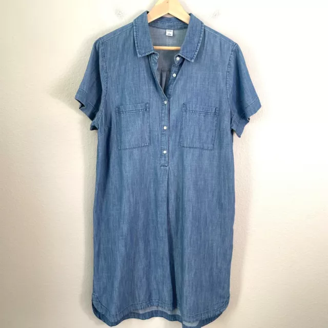 J. Crew Womens Large Chambray Shirt Dress Short Sleeve 100% Cotton