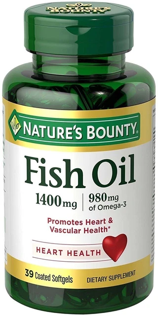 Nature's Bounty Fish Oil 1400mg Omega 3 980mg Heart Health Support Softgels 39ct