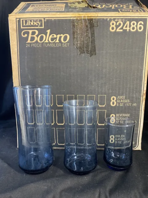 Libbey  Blue Bolero Tumbler Juice Beverage Cooler Glasses 82486 22 Pieces