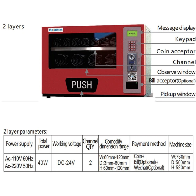 Countertop Desktop Snack Vending Machine 11 Selections For Coin/Card/Cash/Token