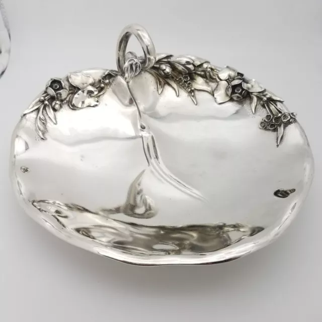 MH Wilkens & Sohne 800 Silver 10' Inch Floral Peach Shape Fruit Bowl Dish German