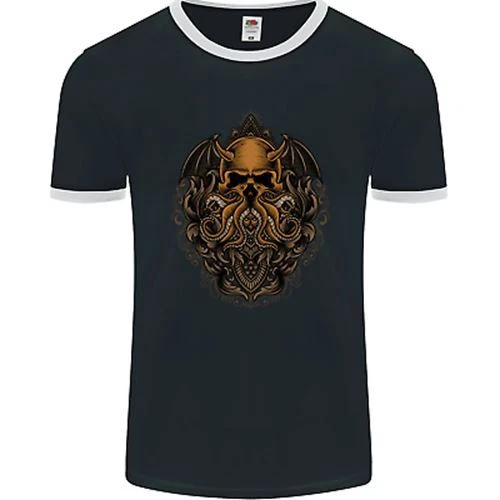 Cthulhu Octopus Kraken Devil Skull Demon Mens Ringer T-Shirt FotL