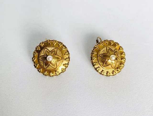 Boucles D'oreilles Pendantes ZOE COSTE Cabochon Rubis Vintage - Clips Dorés - Occasion