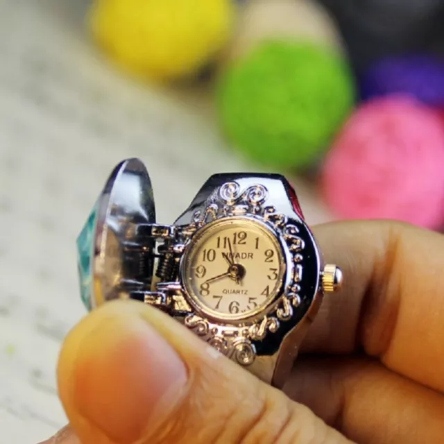 Quartz Ring Watch Retro Elastic Rings Creative Round Quartz Finger Rings  Women