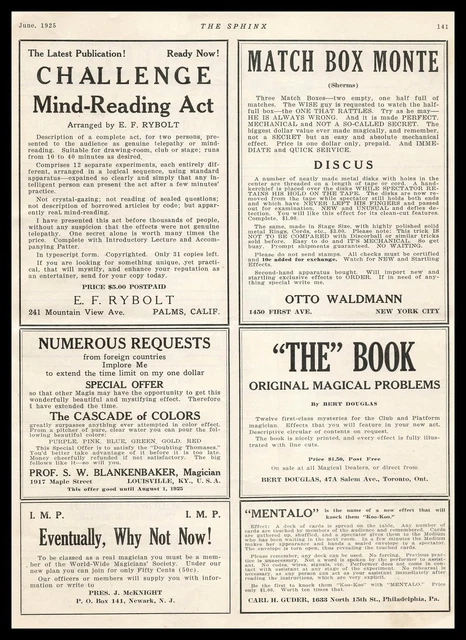 1925 Matchbox Monte Otto Waldmann New York City Magic Trick Vintage Print Ad