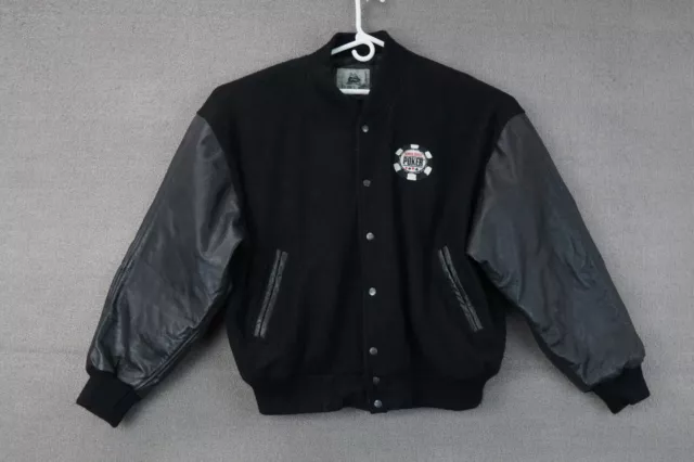 World Series Of Poker Varsity Bomber Jacket Wool Leather Embroidered Logo Black