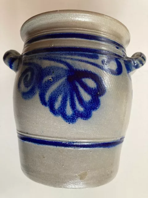 Steingut Schmalztopf  min.100 Jahre alt, gebraucht, Salzglasur, blaues Dekor 