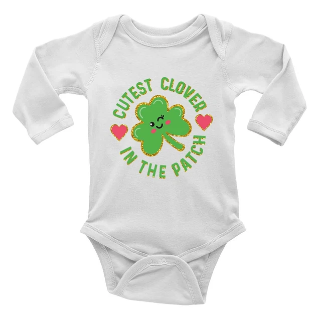 St Patrick's Day Baby Grow Vest Bodysuit Cutest Clover Irish Boys Girls Gift L/S