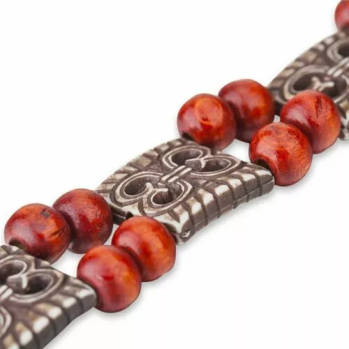 Ruban,cordon,braclet,collier,ceintures,bijoux,perle bois motif Aztèque Neotrims 2