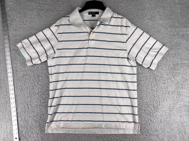 Daniel Cremieux Classics Polo Shirt Mens Large White Blue Stripe Golf All Cotton