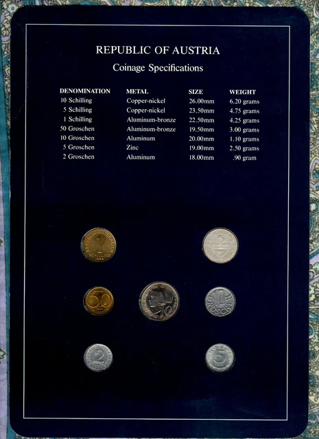 Coin Sets of All Nations Austria 1961-1994 UNC 5 Schilling 1961 Silver 1.9.89 2