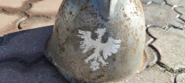 Original Alter Polnischer Stahl-Feuerwehrhelm Mit Adler - Sehr Selten