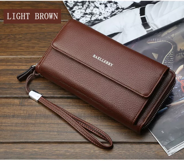 Mens Leather Wallet Checkbook Phone Credit Card Holder Zipped Coin Pocket Purses