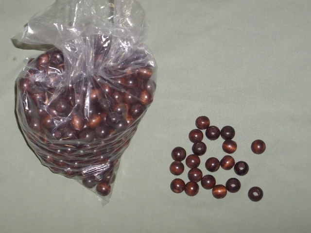 2  lbs Vintage 3/4" Round Dark Brown Wood Beads Macrame Crafting Lot 1/4" Hole
