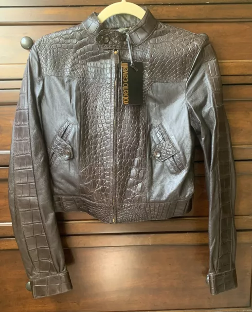 Roberto Cavalli Crocodile & Silk Leather Jacket IT 40