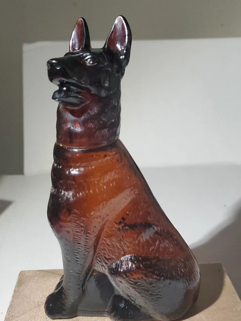 German Shepherd Brown Glass Bottle Avon After Shave Vtg 1970s Empty