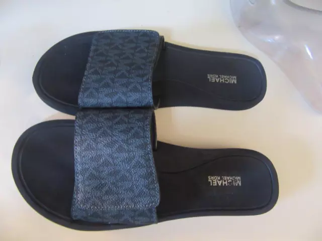 Michael Kors Wade MK Logo Slide Sandals Navy Blue Women's Size 7