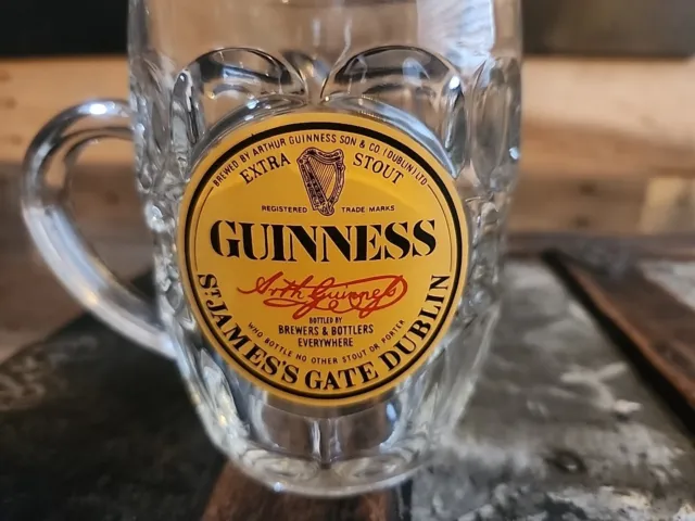 GUINNESS Extra Stout Tankard Beer Mug Heavy Dimpled Glass St. James Gate 16oz