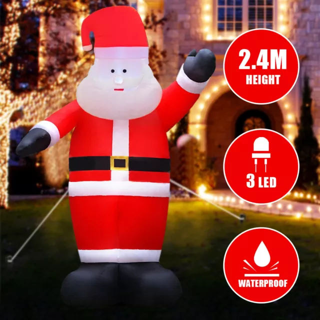 8FT/2.4M Christmas Inflatable Santa Claus Yard LED Lights Outdoor Decoration NEW