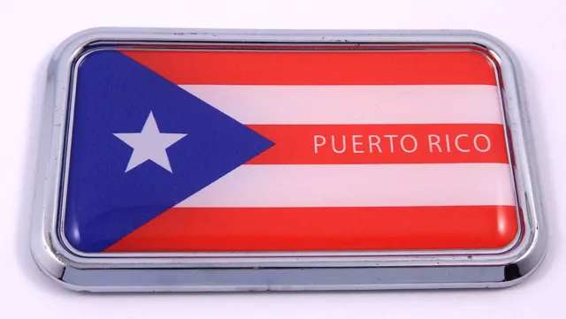 Puerto Rico rican flag rectanguglar Chrome Emblem 3D Car Decal Sticker 3"x1.75"