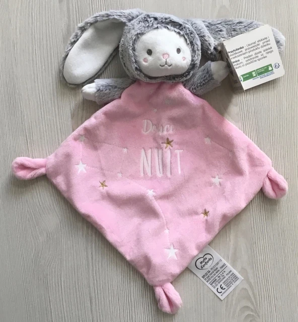 Doudou Ours blanc déguisé en Lapin gris rose Douce Nuit Mots d’enfants