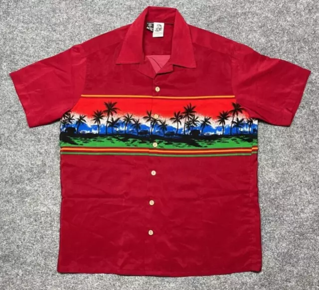 Kennington Ltd. Hawaiian Shirt Mens L Multicolor Palm Trees Short Sleeve Collar