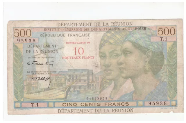 FRANCE DEPARTEMENT ILE DE LA REUNION  500 Billet Surcharge  10 NF 500 FRANCS CFA