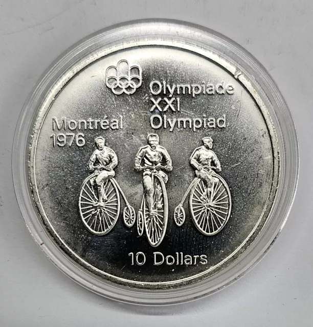 1974 48.6g .925 Silver Canada Queen Elizabeth II Olympics Montreal Cycle Coin