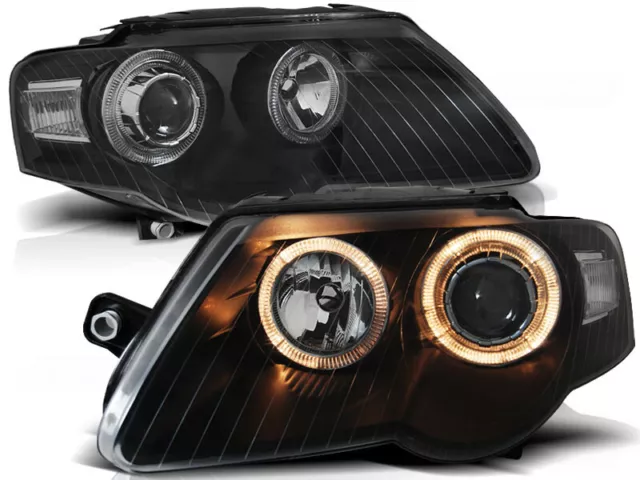 Scheinwerfer Satz Angel Eyes für VW Passat 3C Bj. 05-10 Schwarz