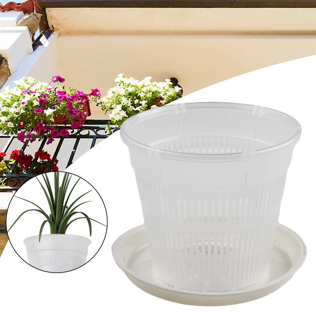 Set PAFEN 2 In 1 Vaso Da Fiori Fioriera Effetto Rattan Bianco