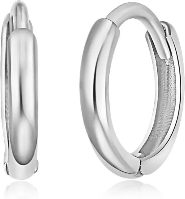 14K WHITE GOLD 1.5Mm Thickness Small Huggie Earrings (8 X 8 Mm) £13.24 ...