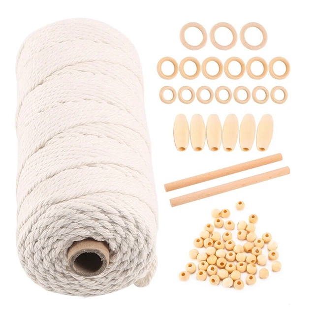 Cuerda de algodón natural con cable de macramé de 3 mm con palo de madera para correa hágalo usted mismo MD9