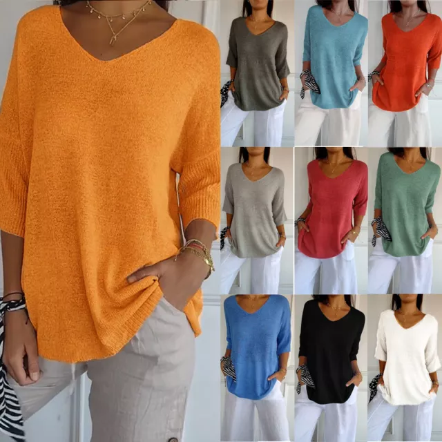Womens Casual V Neck Long Sleeve Baggy Tops Ladies Pullover Loose Shirts Tunic